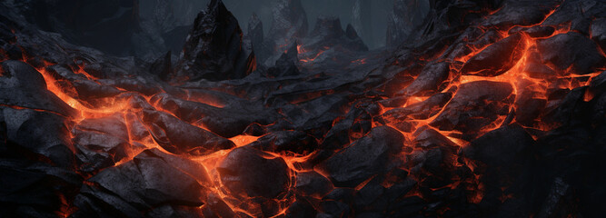 the texture of a frozen lava flow, capturing the rough and dynamic nature of volcanic rock - obrazy, fototapety, plakaty