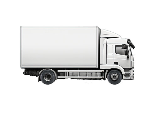 realistic, highly detailed picture of a white truck, side-view, black and white on white background 
