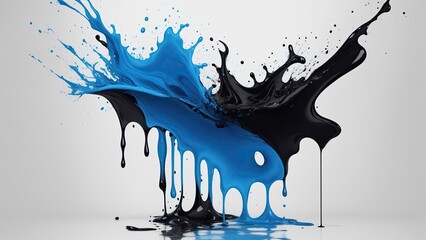 Liquid Black and Blue splash Color drip on white abstract background