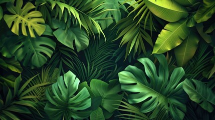 Nature leaves, green tropical forest, backgound illustration concept  - obrazy, fototapety, plakaty
