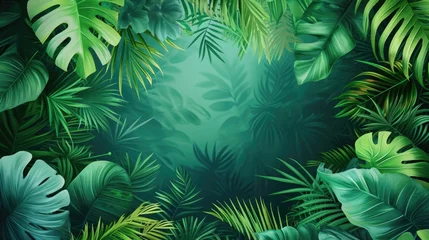 Crédence de cuisine en verre imprimé Herbe Nature leaves, green tropical forest, backgound illustration concept