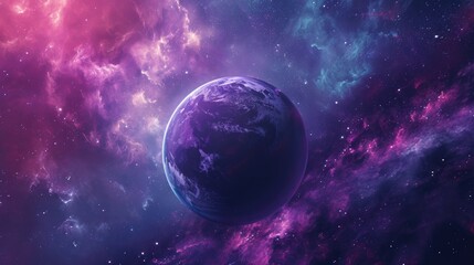 Obraz na płótnie Canvas Violet planet .Sunset view from the surface of an alien world, Mysterious alien landscape, space background for pc, desktop planet wallpaper, fantasy 
