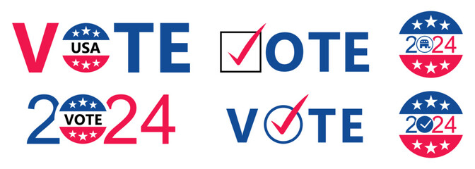 Presidental election 2024 vote icons. Patriotic american element. Vector illustration