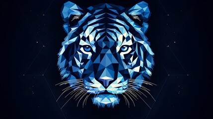 Geometric Tiger Portrait: Modernizing Tradition, Constructing a Tiger's Face through Geometric Shapes in Captivating Portraiture