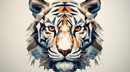 Geometric Tiger Portrait: Modernizing Tradition, Constructing a Tiger's Face through Geometric Shapes in Captivating Portraiture