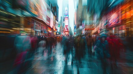 Out of focus with multiple overlapping exposures of a busy city street.  - obrazy, fototapety, plakaty