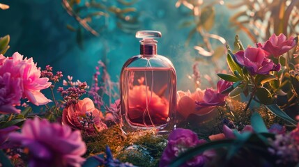 Luxury bottle of perfume with flowers - obrazy, fototapety, plakaty