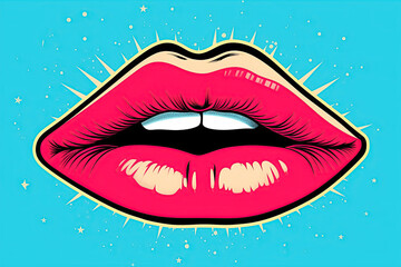 Background with sexy female lips in the style of pop art pin-up. Illustration Generative AI