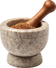 A mortar and pestle for grinding spices isolated on transparent background. PNG - obrazy, fototapety, plakaty