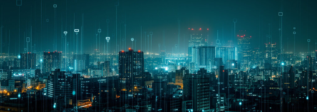 Smart connected city. Smart grid and connection network.