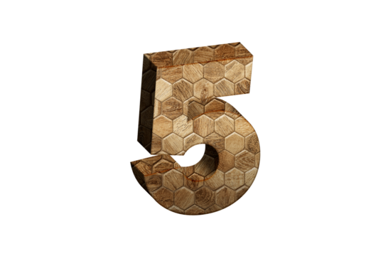 3d Wood Numbers, Alphabet Number Five made of wood material, high-resolution image of 3d font, ready to use for graphic design purposes