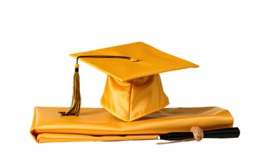 Graduation Style with the Perfect Mustard Yellow Cap and Book on a White or Clear Surface PNG Transparent Background.