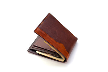 Brown wallet on white background.