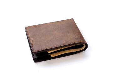 Brown wallet on white background.