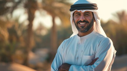 Obraz premium Rich smiling arabian man with arms crossed 