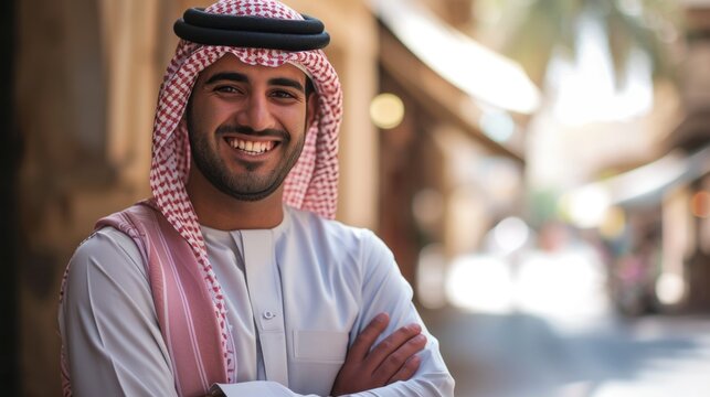Young smiling arabian man with arms crossed