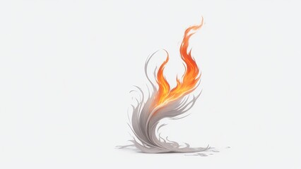 Fototapeta na wymiar Gray flame magic fire on white background