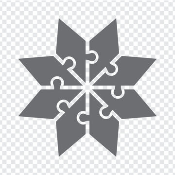 Simple icon of polygonal puzzle in grey.  Simple icon puzzle star of the eight elements on transparent background for your web site design, logo, app, U. EPS10.