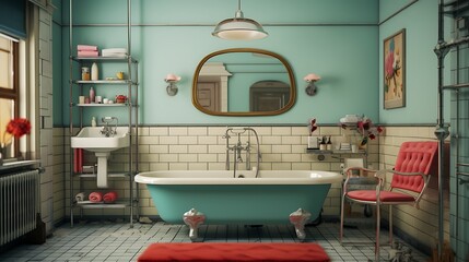 A bathroom with a vintage or retro aesthetic.