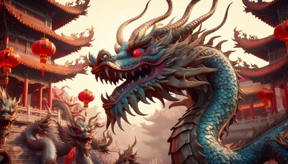 Obraz premium Beautiful fantasy dragon. Year of the Dragon according to the eastern horoscope