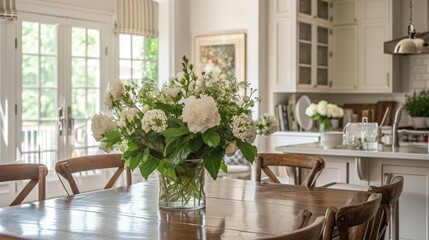 Fototapeta na wymiar Elegant Dining Space with Fresh Flower Arrangement