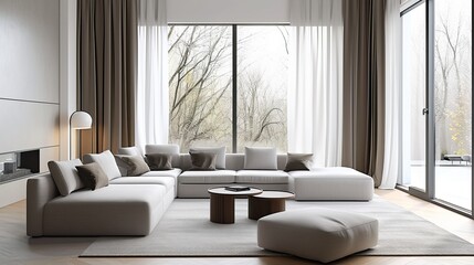 Elegant Modern Living Room Overlooking Serene Nature