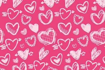 Vector love heart pattern, vector hand drawn Valentine's Day pattern, Valentine's Day background.