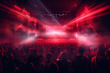 Fototapeta na wymiar Vibrant Nightclub Party Scene with Dynamic Lighting and Crowd