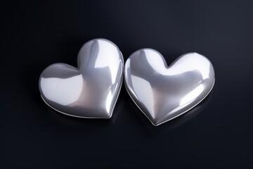 Pair of Silver Hearts on Dark Background - Love Concept
