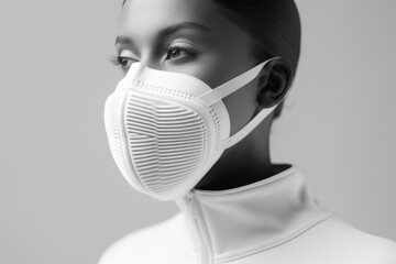 Elegant Woman in Protective Face Mask on Grey Background