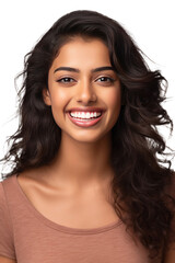 Fototapeta premium A beautiful young indian model woman smiling with clean teeth isolated on a transparent background.