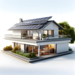 Solar panels on a residential rooftop isolated on white background, cinematic, png
