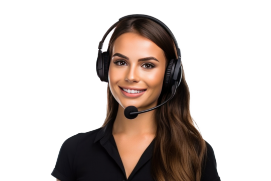 A call center women smiled, Female operator giving advice to customer isolated on a transparent background.