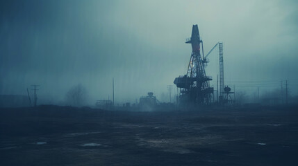 Fototapeta na wymiar Oil drill industrial heavy polluted landscape. Ecology concept. Generative AI