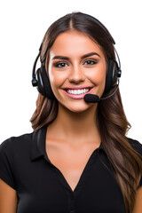 A call center women smiled, Female operator giving advice to customer isolated on a transparent background.