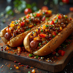 Professional food photography. Delicious hot-dogs in sharp studio lighting