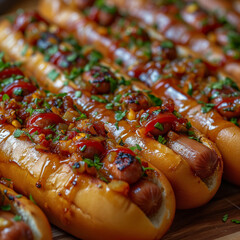 Professional food photography. Delicious hot-dogs in sharp studio lighting