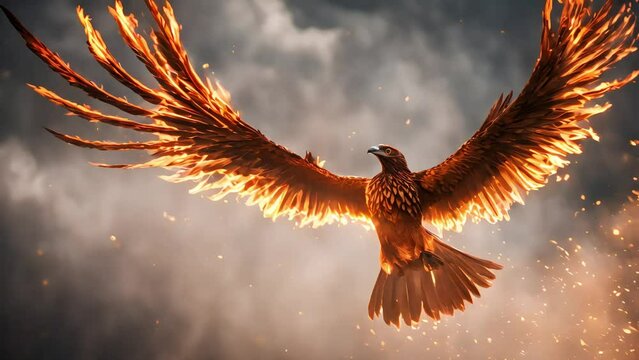 phoenix bird soaring surrounded by flames. symbol of rebirth and freedom. Generative AI