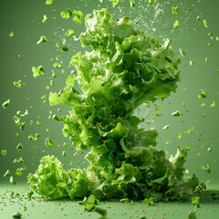 Fresh lettuce falling in studio shot