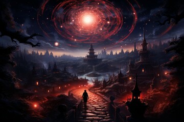 Fototapeta premium Mesmerizing celestial mazes, challenging adventurers with their shifting paths - Generative AI