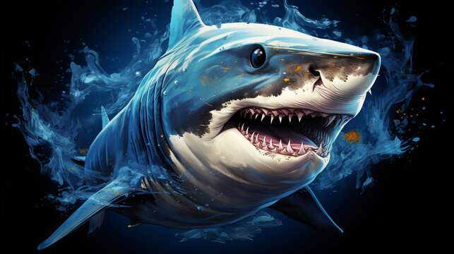Angry Shark Face Blue Ocean Vector Artwork, Shark, Animal , Generate AI