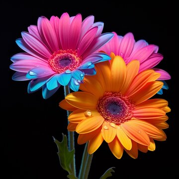 Generative AI Daisy double Flower neon Color illustration photo