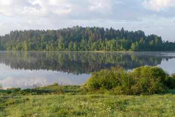 Early June morning on Ladoga. Karelia, Russian Federation - obrazy, fototapety, plakaty