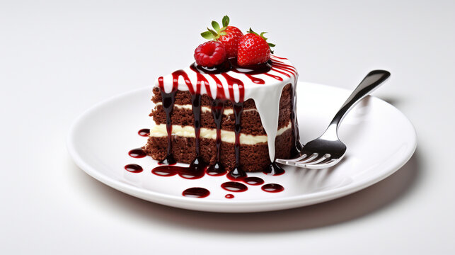 A fork and a cake white background 3d best rendered , Generate AI