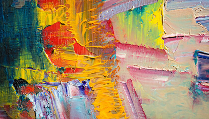 Fototapeta premium Original oil painting on canvas. Abstract art background. . Fragment of artwork. Brushstrokes of paint. Modern art. Contemporary art. Colorful texture. thick paint surface