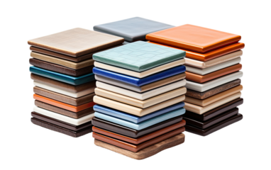 Interior Design with a Stack of Best Quality and Coordinated Ceramic Tiles on a White or Clear Surface PNG Transparent Background.