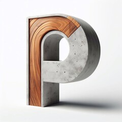 P letter shape created from concrete and wood. AI generated illustration
