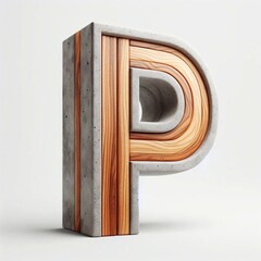 P letter shape created from concrete and wood. AI generated illustration