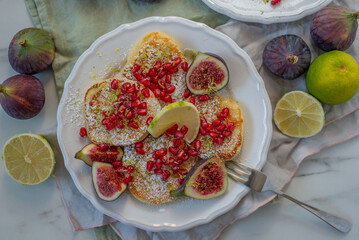 Breakfast.Pancakes. Stack of pancakes topped 