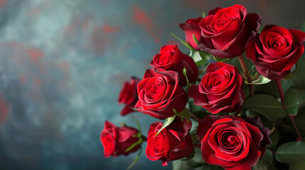 Obraz premium Elegant Bouquet of Red Roses on Textured Background